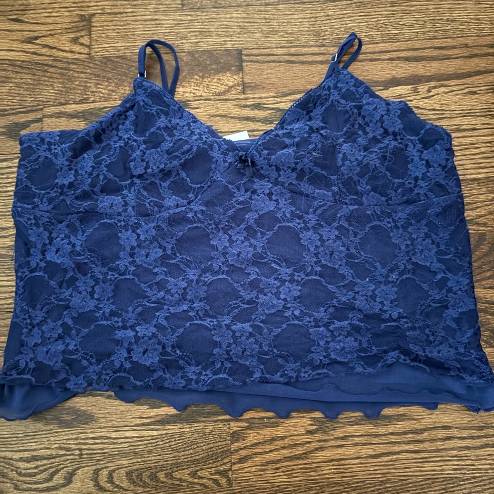 Navy Blue Sweetheart Lace Tank Top